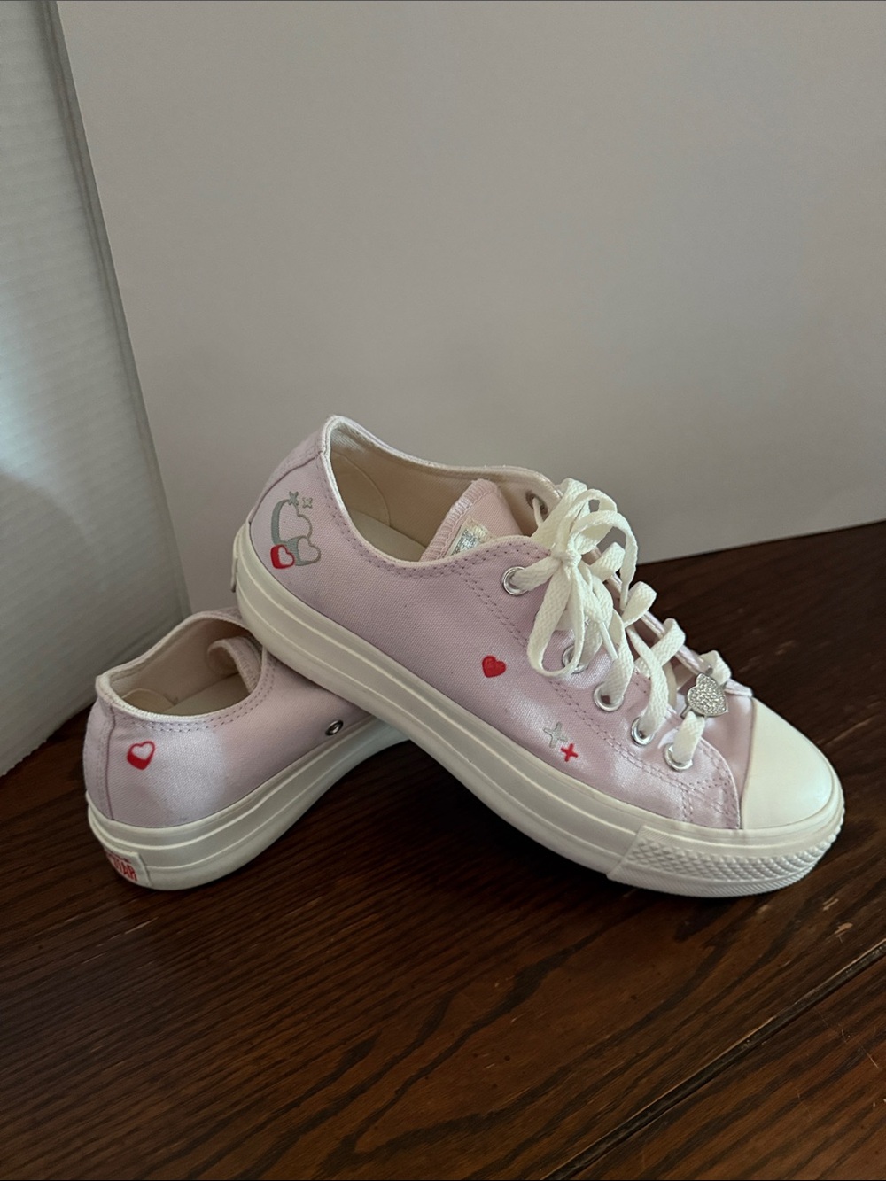 Converse All Star Platform Lift Y2K -Pastel Pink Heart Lace-Up Canvas Sneakers